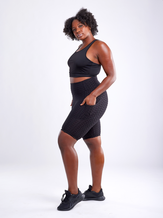 High-Waisted Scrunch Yoga Shorts with Hip Pockets - Sparta Fitness