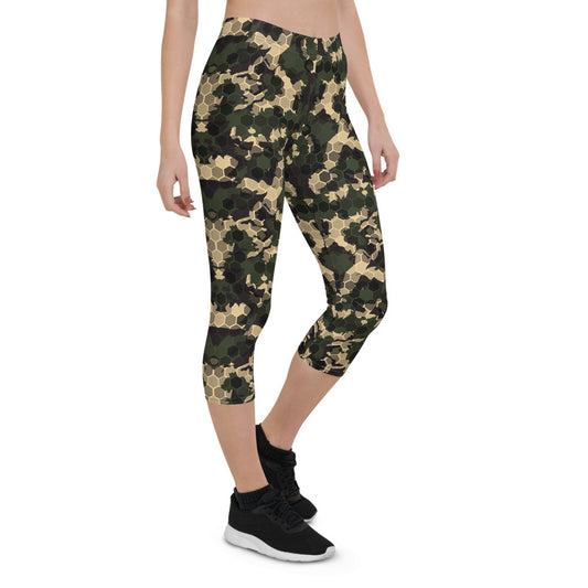 Womens Army Camo Capri Leggings with Honeycombs - Sparta Fitness