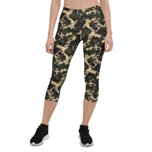 Womens Army Camo Capri Leggings with Honeycombs - Sparta Fitness