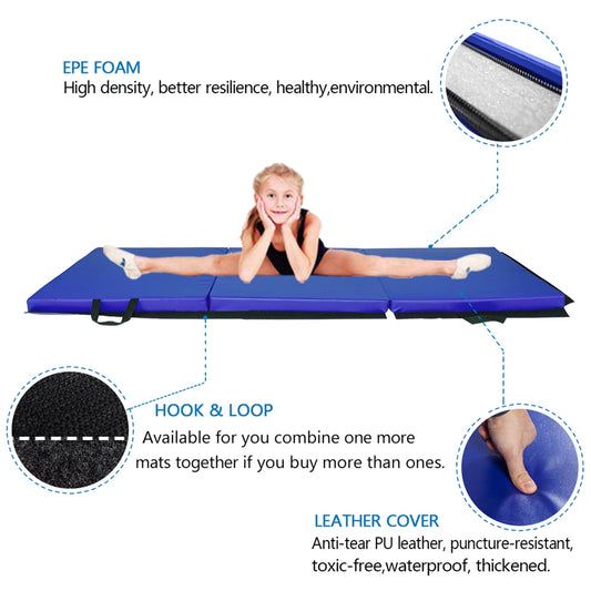 55"x24"x1.2" Tri-fold Gymnastics Yoga Mat with Hand Buckle - Sparta Fitness