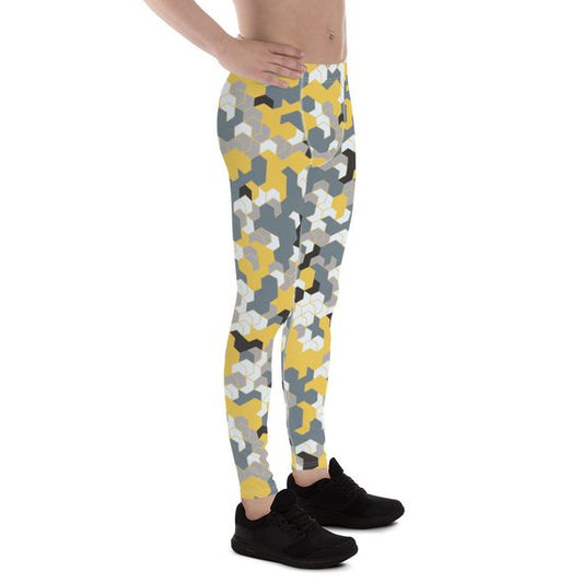 Mens Leggings - Yellow Sports Camo Leggings - Sparta Fitness