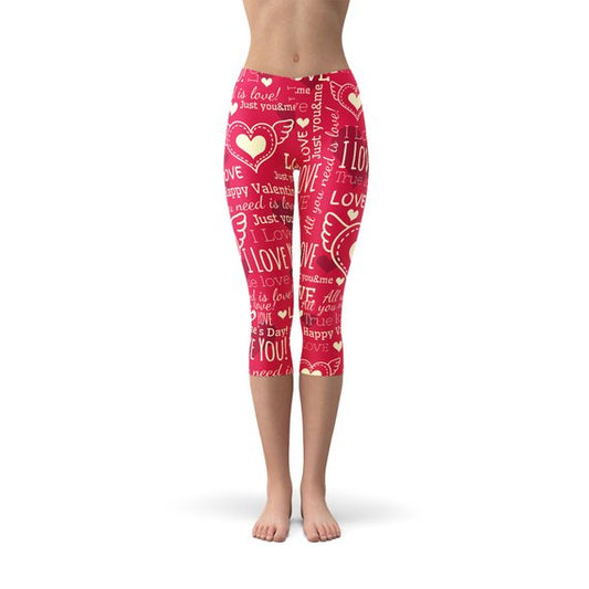 Love Hearts Red Capri Leggings - Sparta Fitness